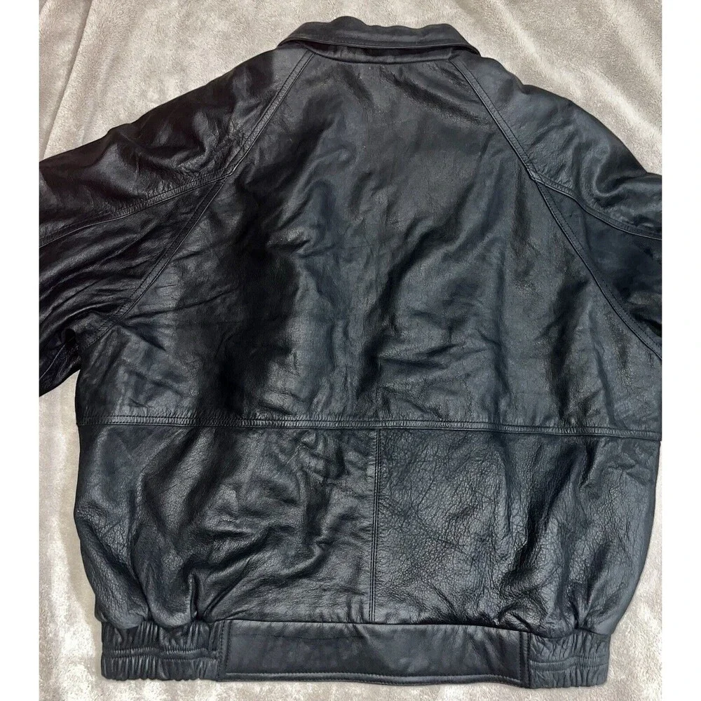 Men’s Leather Biker Jacket John Ashford Outdoors Size Large Black Full Zip
